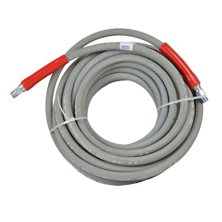 Interstate Pneumatics Double Braided Grey Rubber Hose 3/8" x 50ft with 3/8" MNPT Fitting - Working Pressure 6000 PSI PW7208